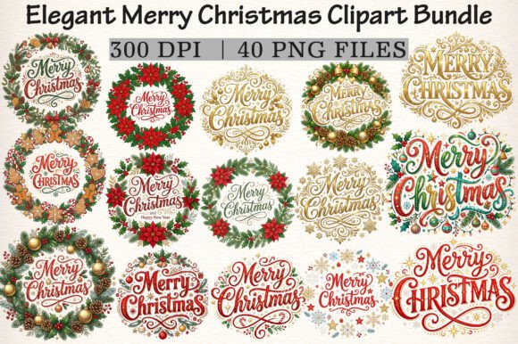 Download Elegant Merry Christmas Clipart Bundle - Merry Collection