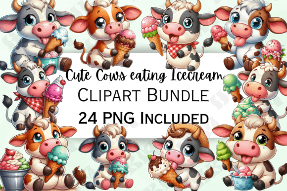 Download Cute Cartoon Cow Eating Icecream Clipart - Cartoon Collection